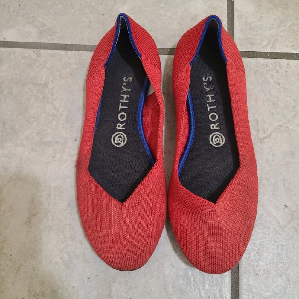 ROTHY'S THE FLAT SHOES BRIGHT RED WASHABLE RECYCLED PLASTIC BALLET SLIP ON sz 8 - Picture 3 of 8